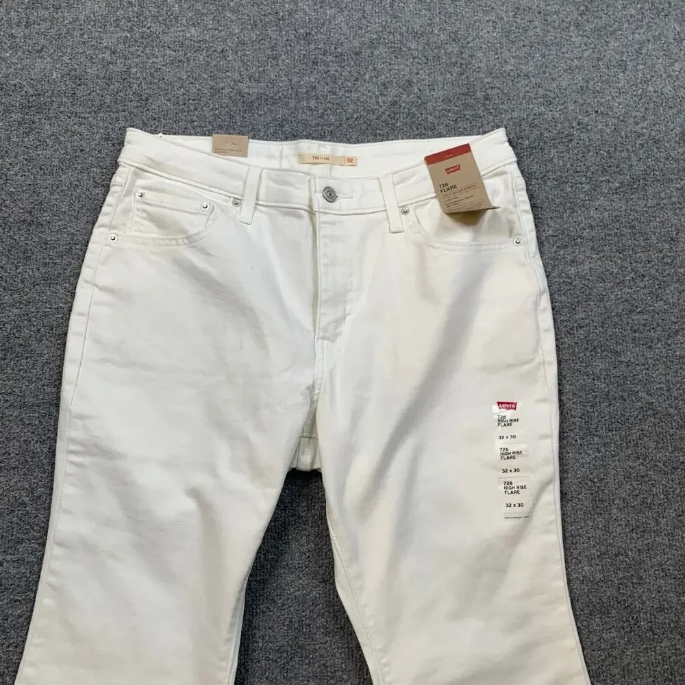 Levis Jeans Womens 32 White Denim 726 Flare High Rise Slim Fit Classic Pocket